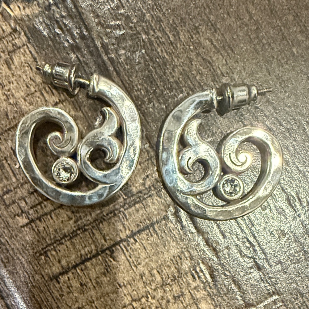 Brighton Silver Swirl Earrings with Crystal Accents